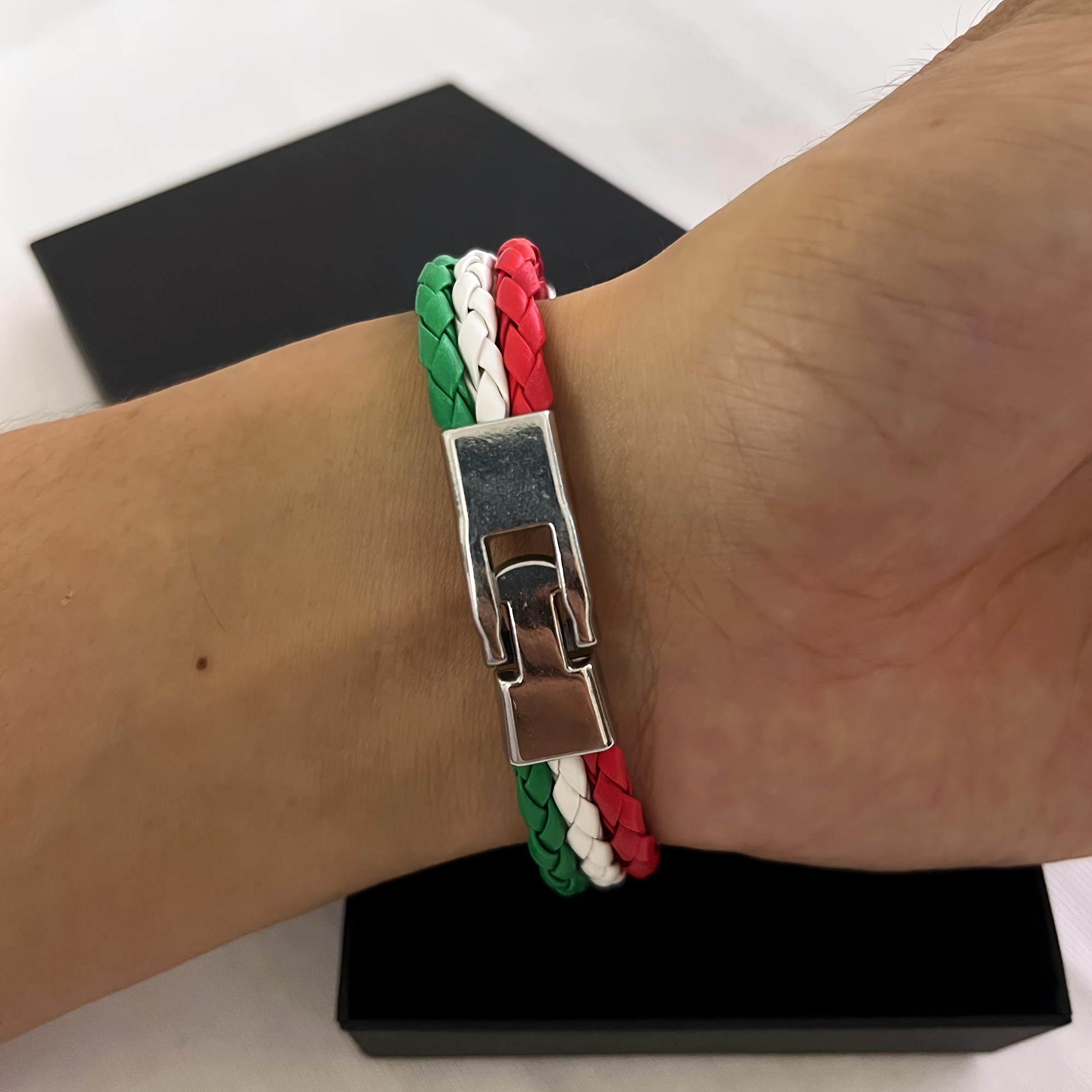 Red/Green Braided Flag Bracelet with Buckle